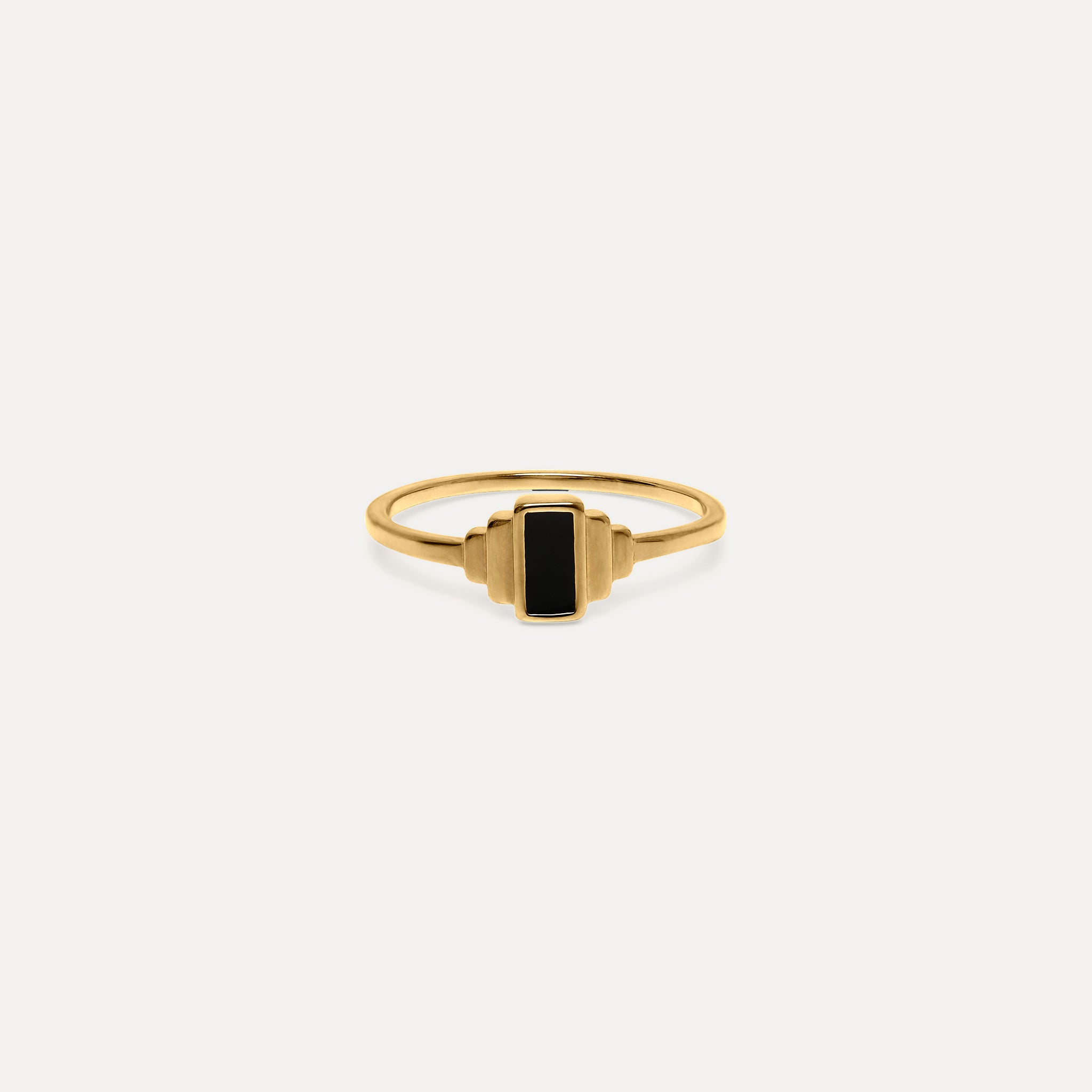 Stilnest Schwarz Enamel Retro Ring Gold Gr 52