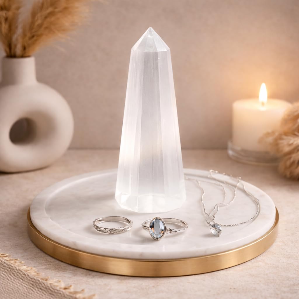 NKlaus Healing Crystals Selenit Obelisk Turm 14 cm Heilstein sechseckig