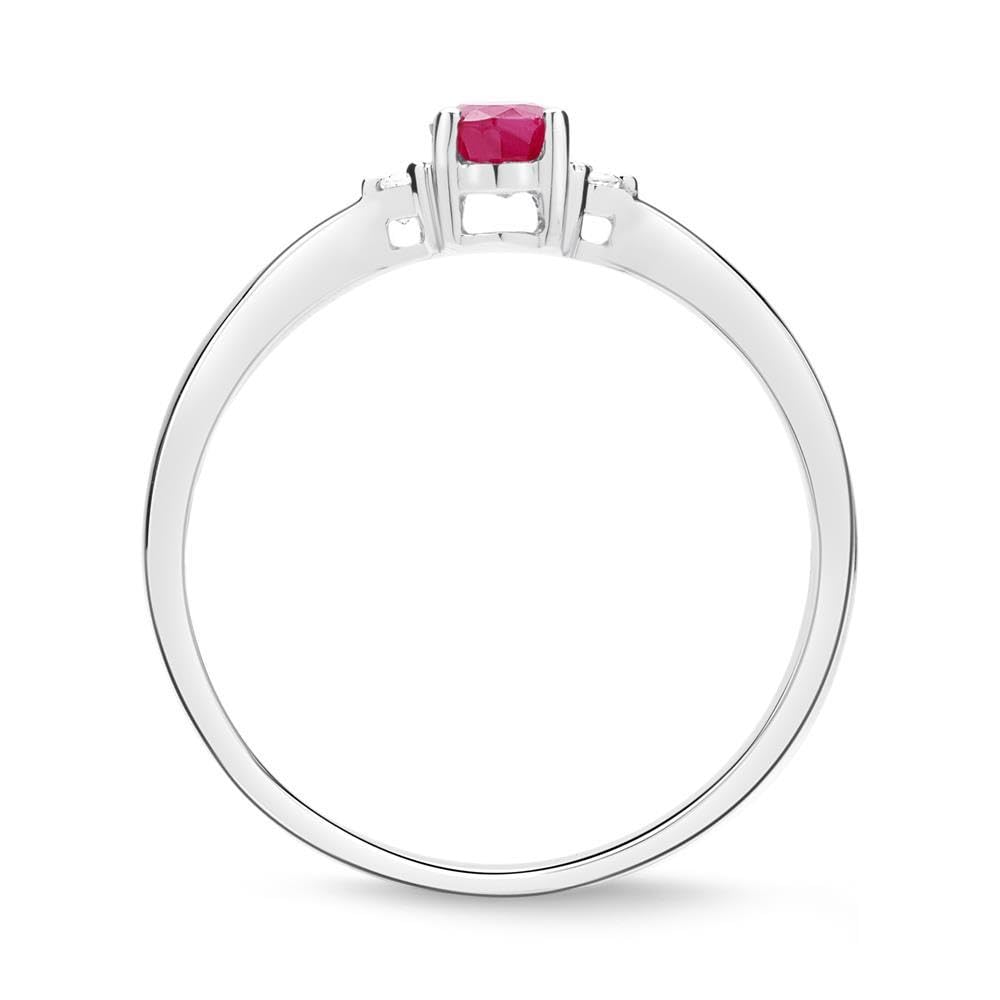 JEWLIX Ring 14K Weißgold mit 2 Diamanten und Rubin Gr.50
