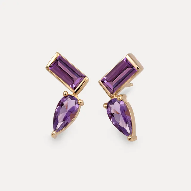 Stilnest Balance Dual Ohrstecker 585 Gold Amethyst Violett