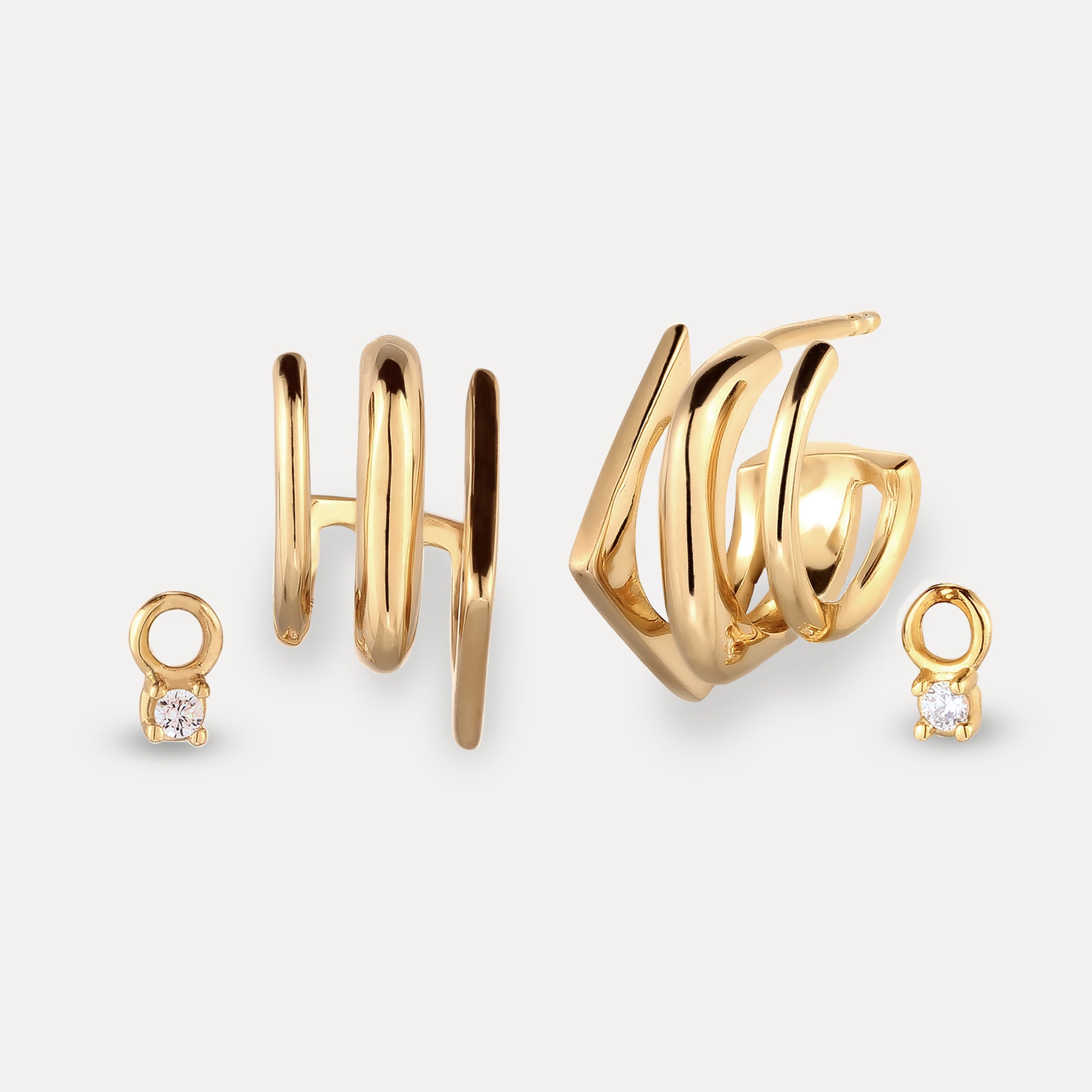 Stilnest Saphir Triple Shape Huggie Ohrringe Gold Vermeil