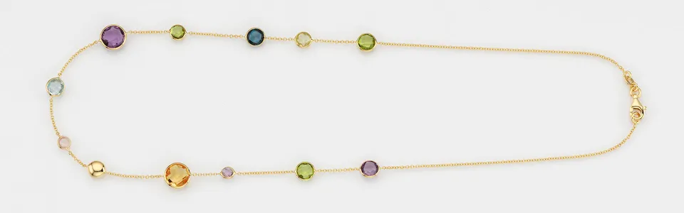 Eugen Rühle Colliers Farbstein Goldlinsen Collier 585 Gelbgold