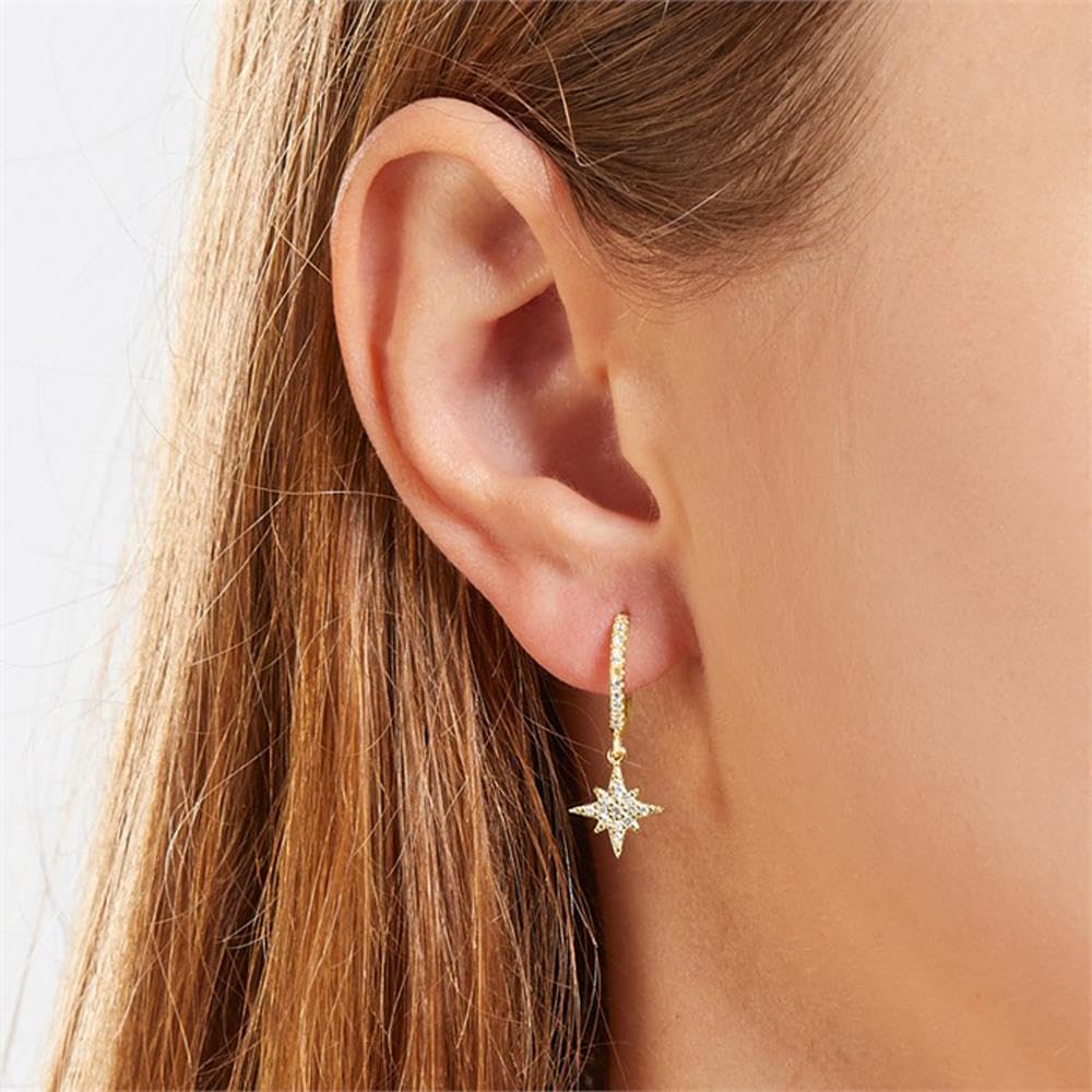 JEWLIX Ohrstecker Klappcreolen 925 Silber Gold Stern Zirkonia