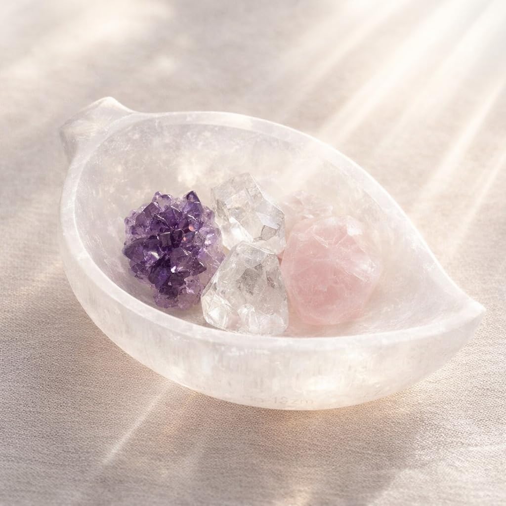 NKlaus Healing Crystals Selenit-Schale Blattform 10x7 cm