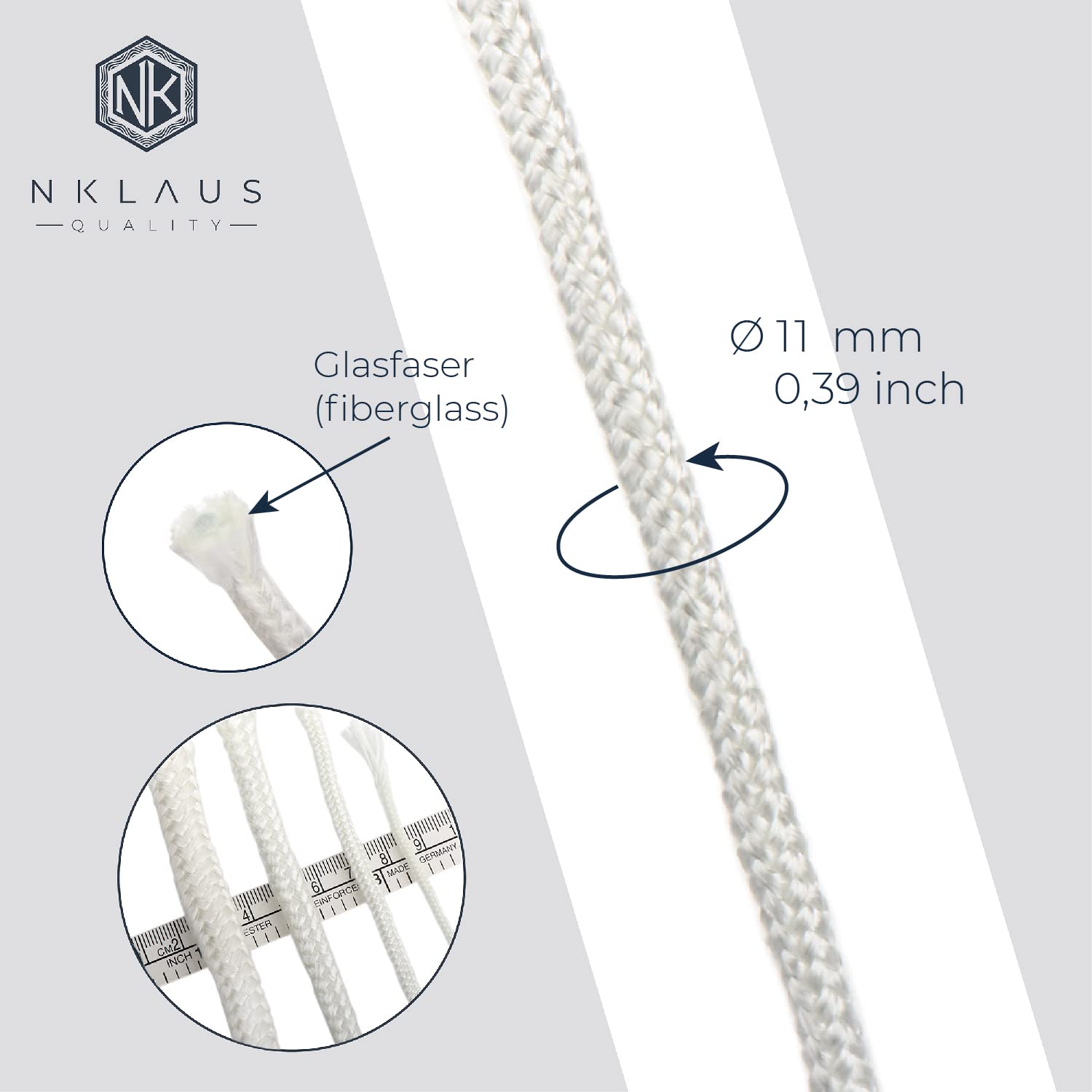 NKlaus Glasfaserdocht Öllampe 11mm 10 Meter rund