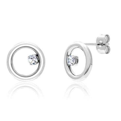 JEWLIX Ohrstecker Kreise Zirkonia Ohrringe Edelstahl Silber