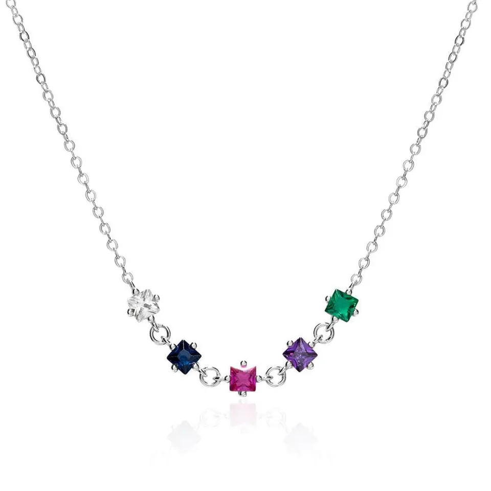 JEWLIX Kette 925er Silber Zirkonia Bunt Halskette Damen