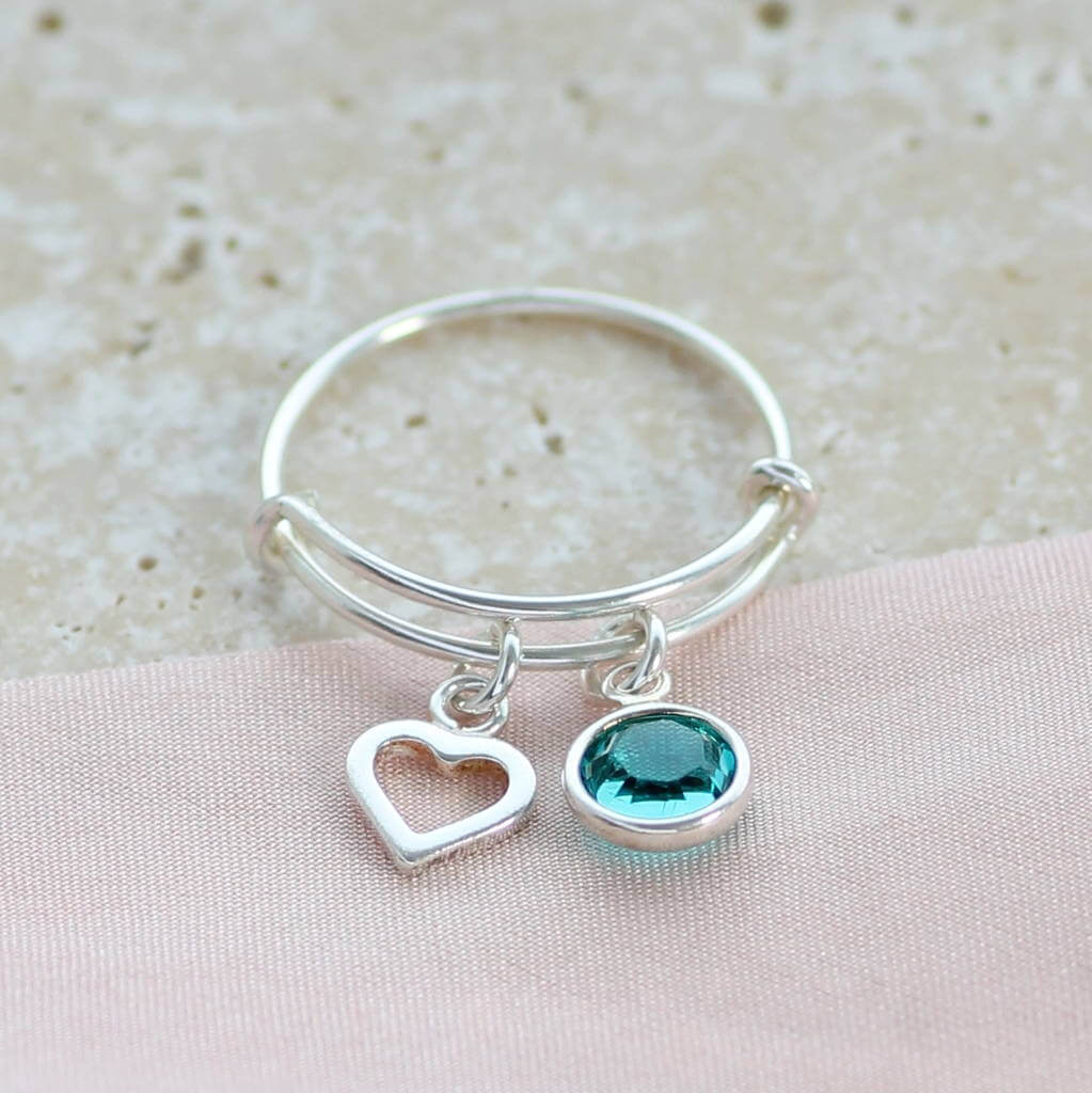 Joy by Corrine Smith Birthstone Charm Ring Silber verstellbar