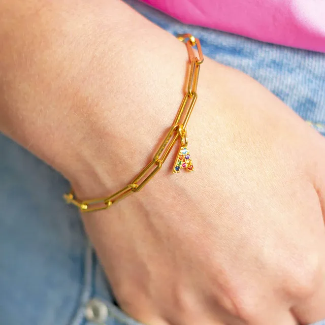 Joy by Corrine Smith Paperclip Armband Initiale Gold Zirkonia