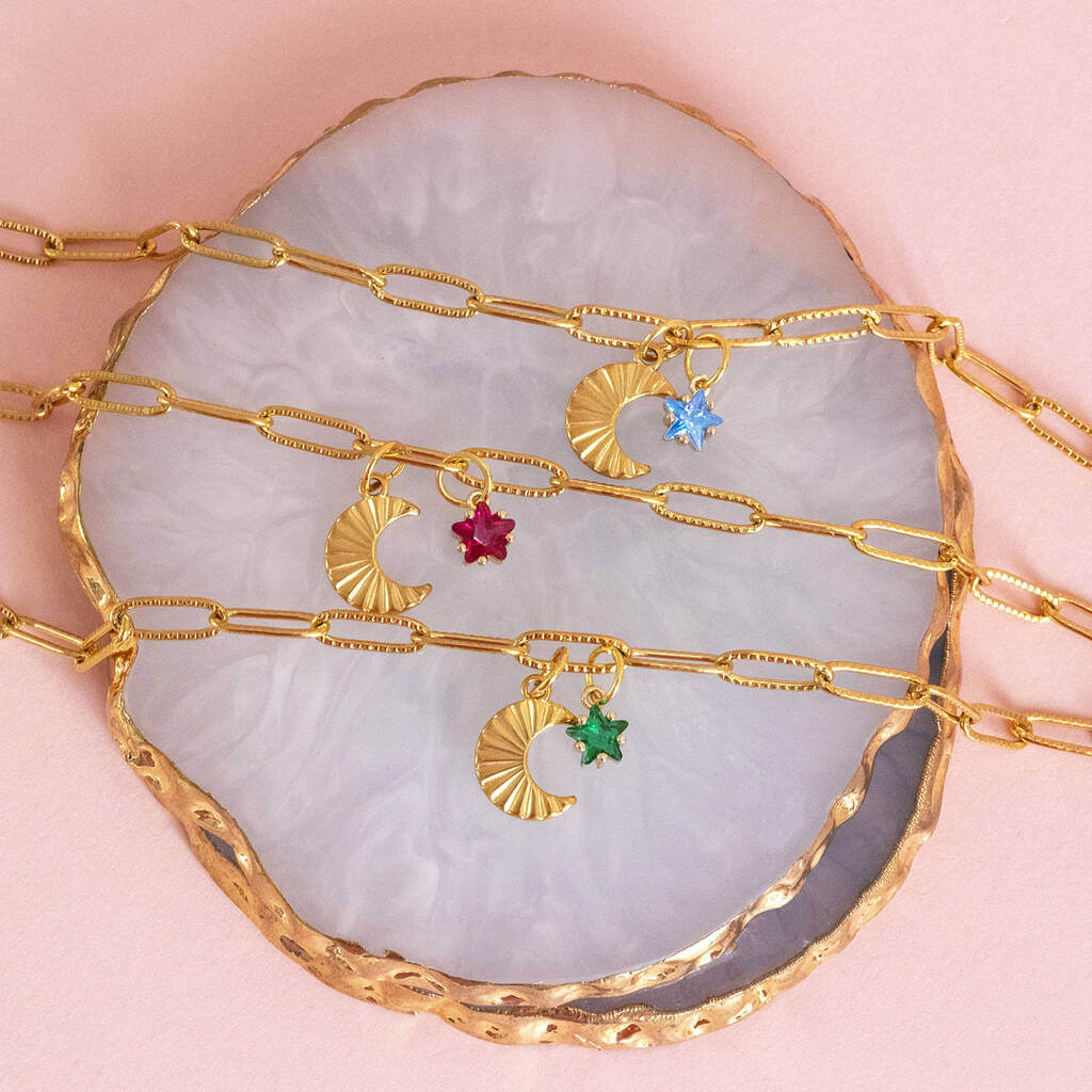 JOY by Corrine Smith Moon Charm Armband Gold Stern Geburtsstein