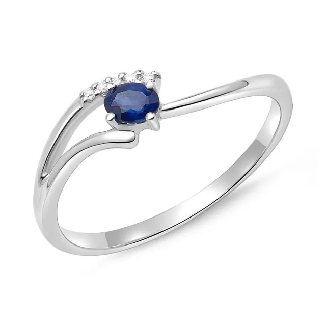 JEWLIX Ring 585er Weißgold mit 5 Diamanten und Saphir