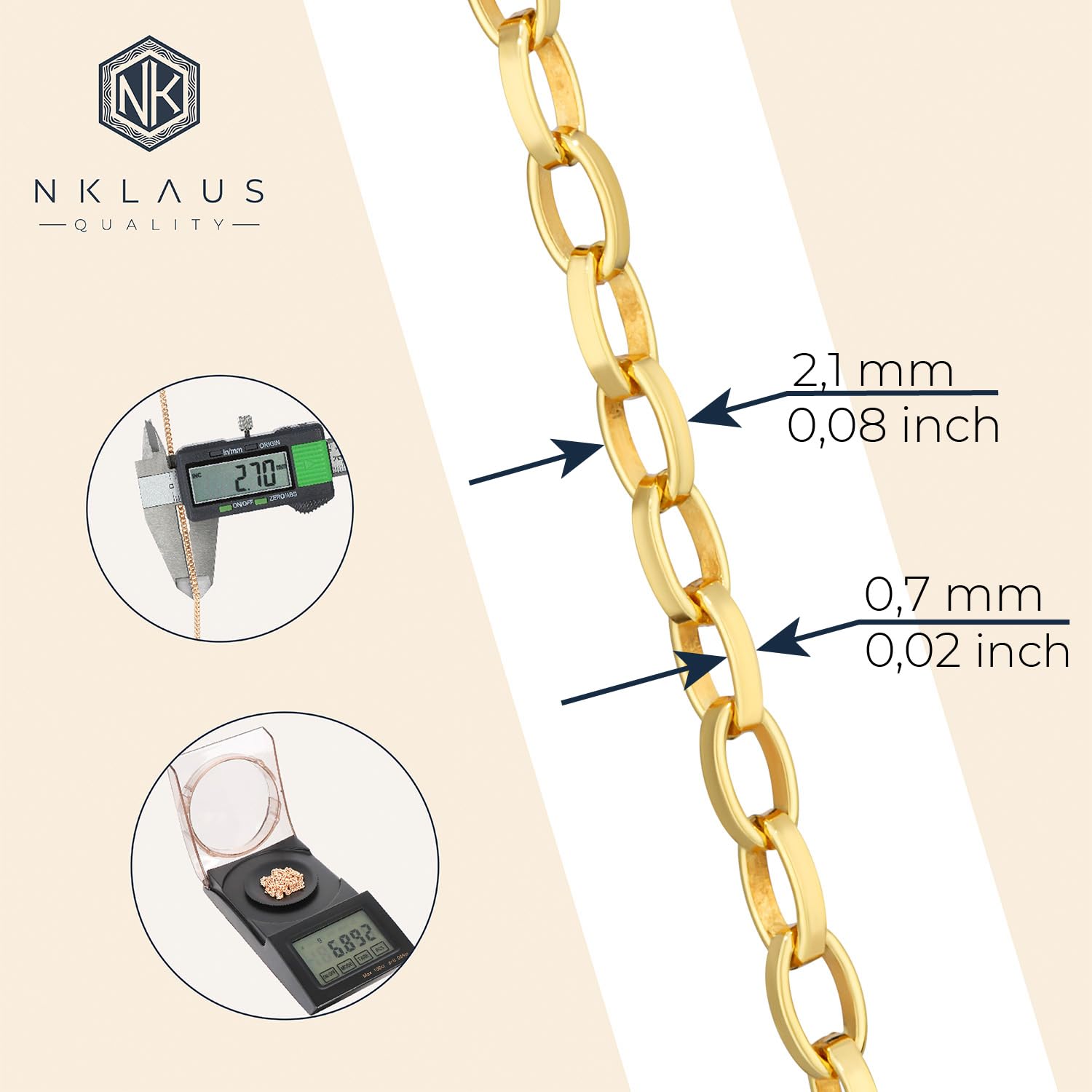 NKlaus Erbskette 925 Silber Gold 50cm 2,1mm Halskette