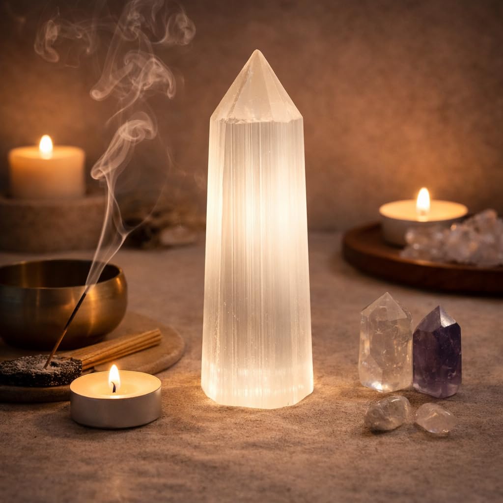 NKlaus Healing Crystals Selenit Pentagon Tower Turm 15cm