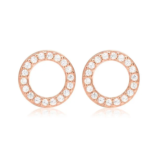 JEWLIX Ohrstecker Kreis Ohrringe Roségold Zirkonia Silber