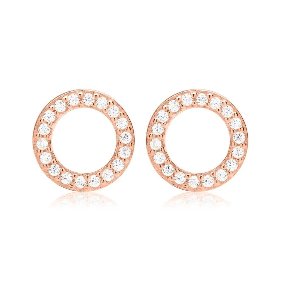 JEWLIX Ohrstecker Kreis Ohrringe Roségold Zirkonia Silber