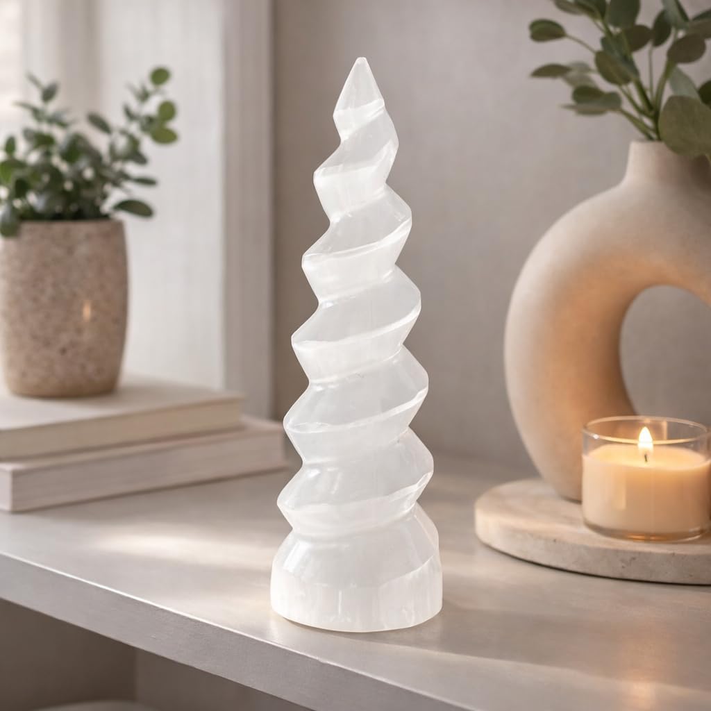 NKlaus Healing Crystals Selenit Spiral-Turm 14cm Deko