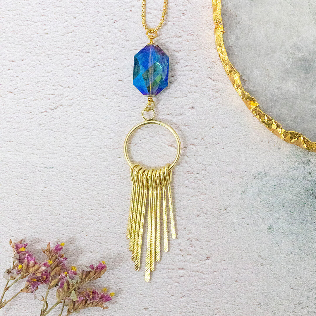 Joy by Corrine Smith Astral Fransen Halskette Gold Blau