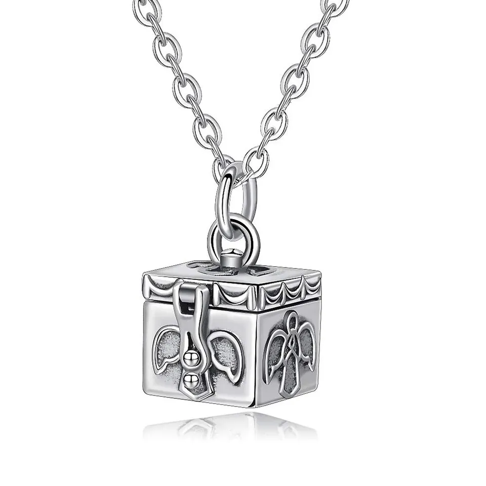 Eudora Harmony Liebe Schatztruhe Silber Halskette 45,7 cm