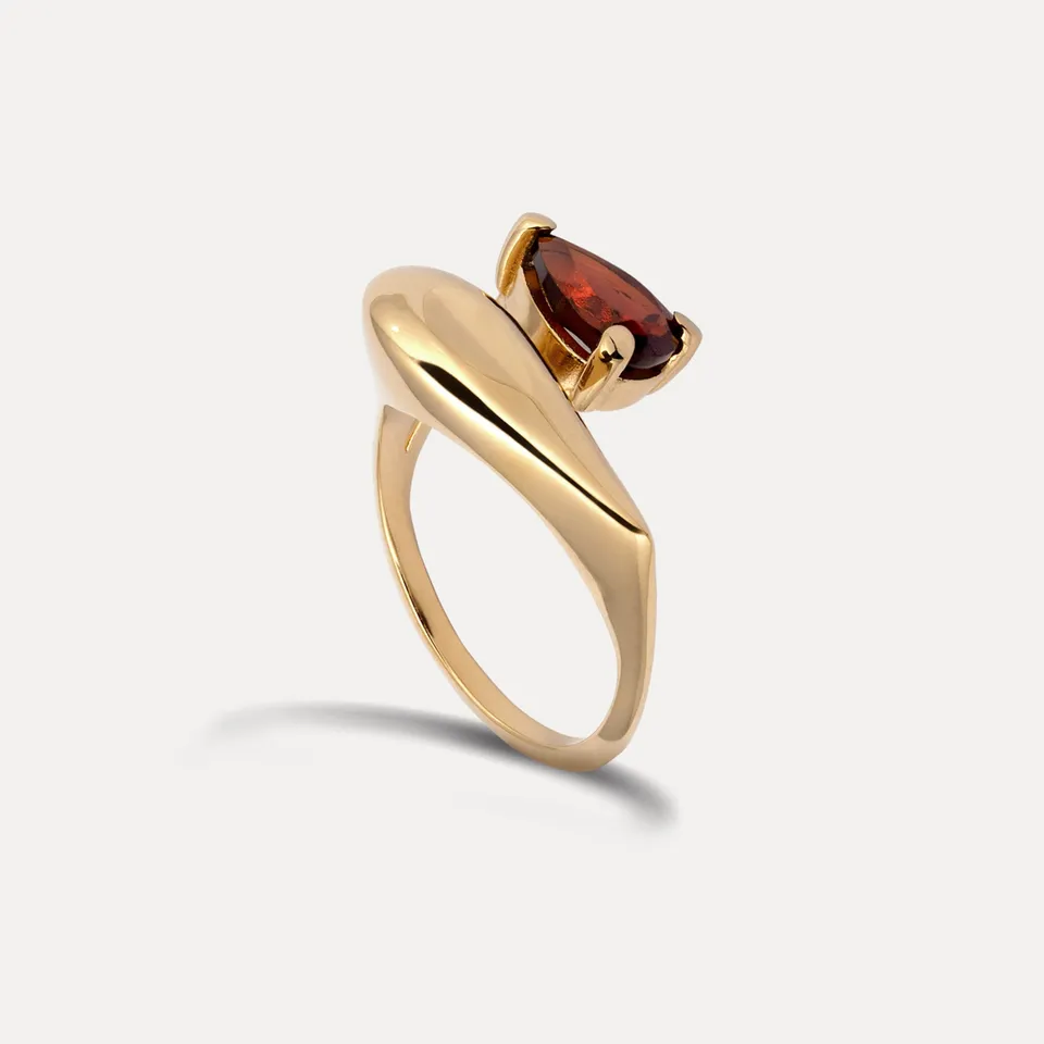 Stilnest Drop Double Ring Roter Granat 585 Gold Gr. 54