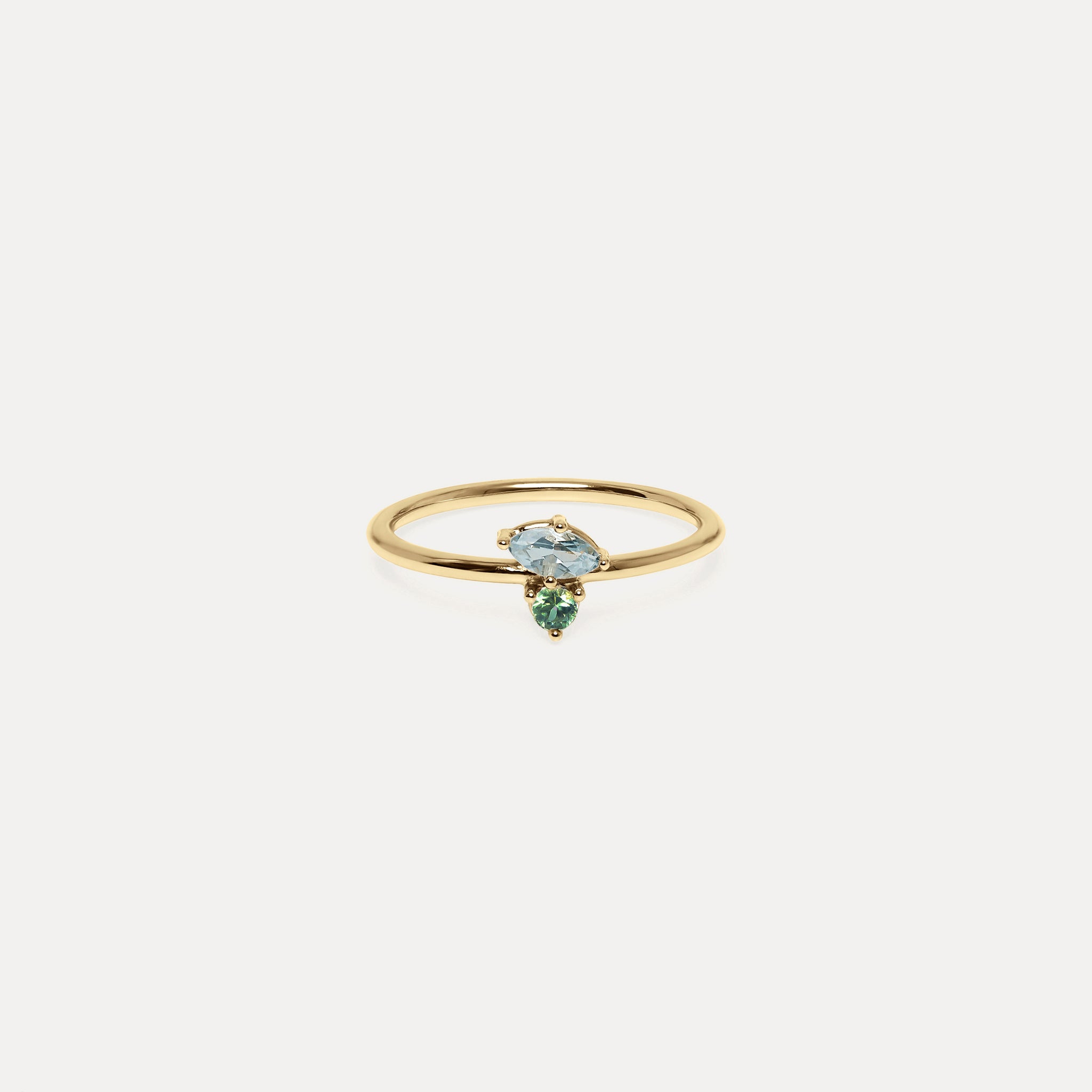 Stilnest Aquamarin Grüner Saphir Joy Solitär Ring 14K Gr.56