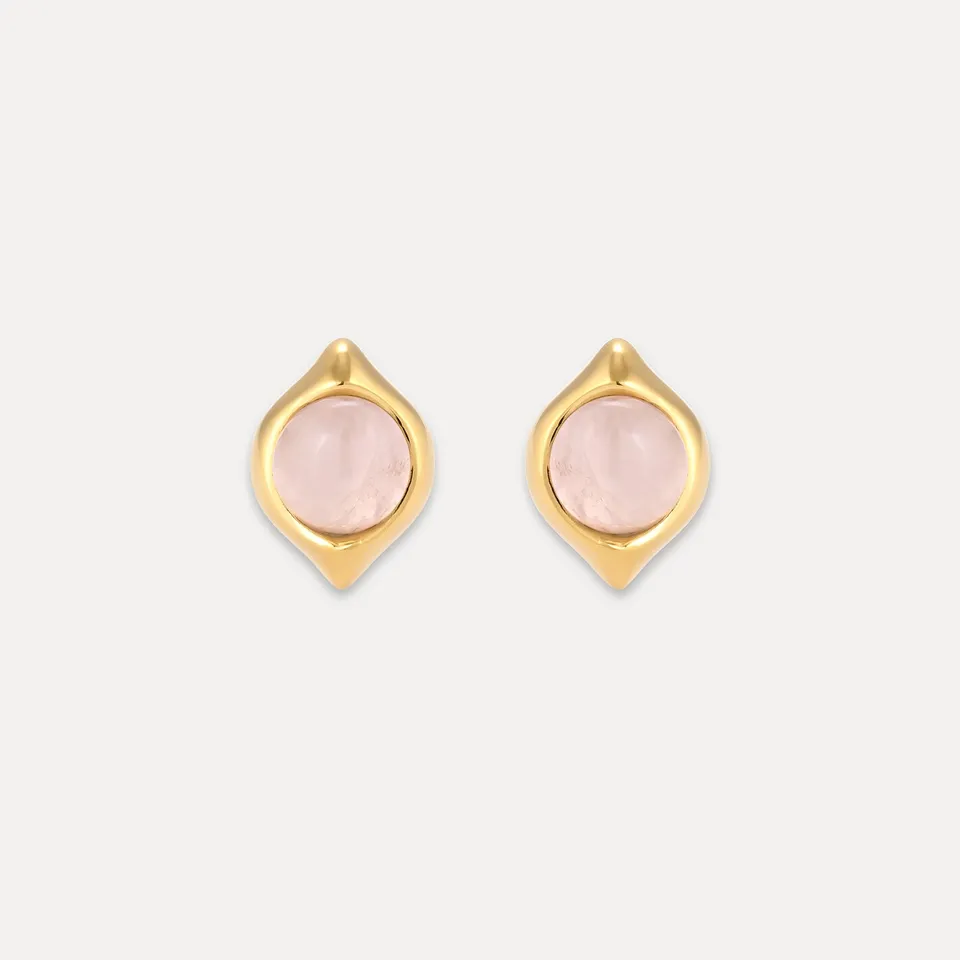 Stilnest Rosenquarz Eden Pea Ohrstecker Gold Vermeil