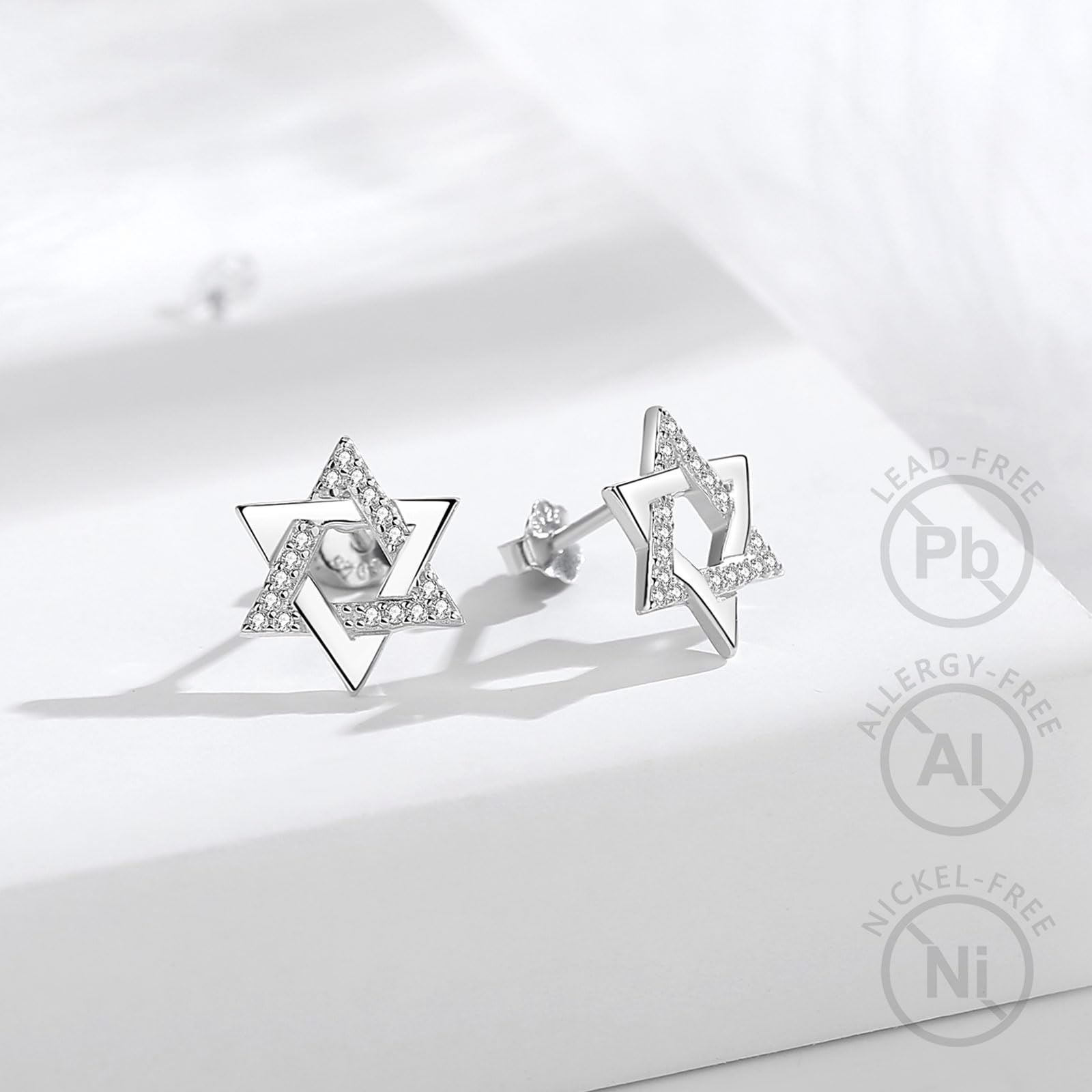 Eudora Harmony Bola Davidstern Ohrstecker 925 Silber CZ