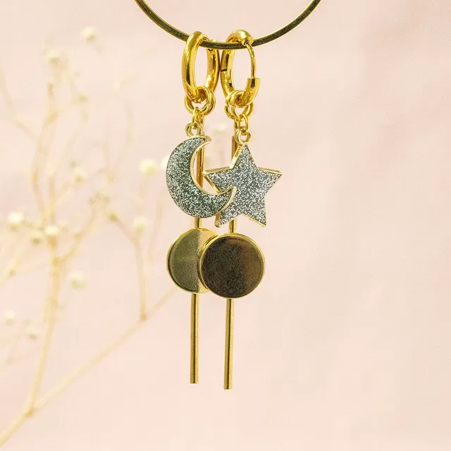 Joy by Corrine Smith Celeste Ohrringe Gold Mond Stern 7cm