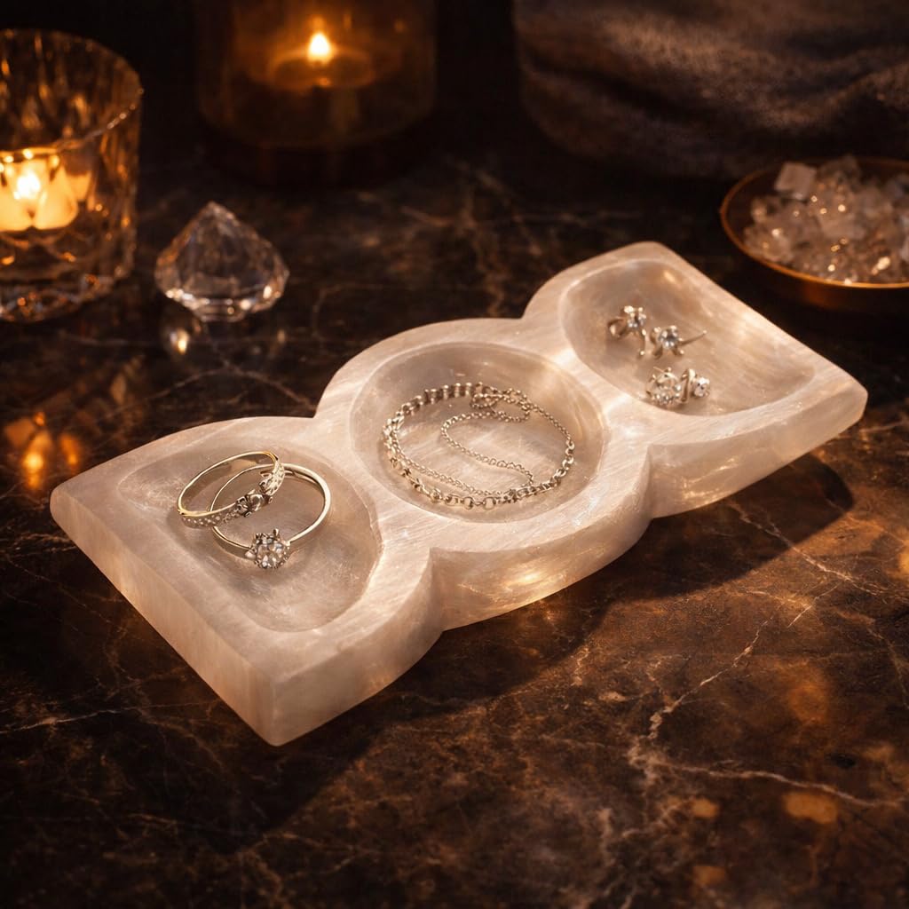 NKlaus Healing Crystals Selenit Dreifach-Schale 14x7 cm Energieschale