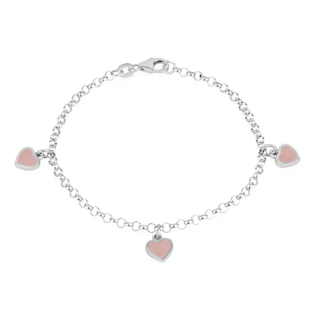 NKlaus Jewellery Armband 925 Silber 3 Herzen Rosa 16cm Damen