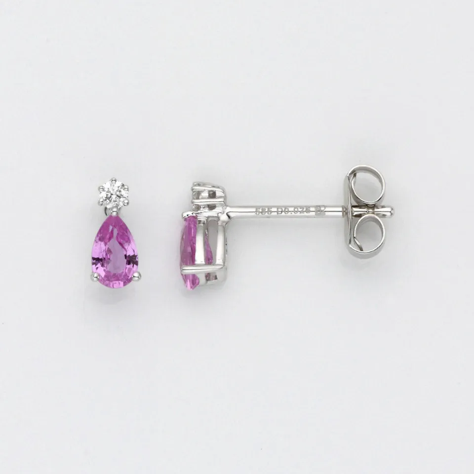 Eugen Rühle Ohrstecker Brillant 0,05ct Rosa Saphir 590 WG
