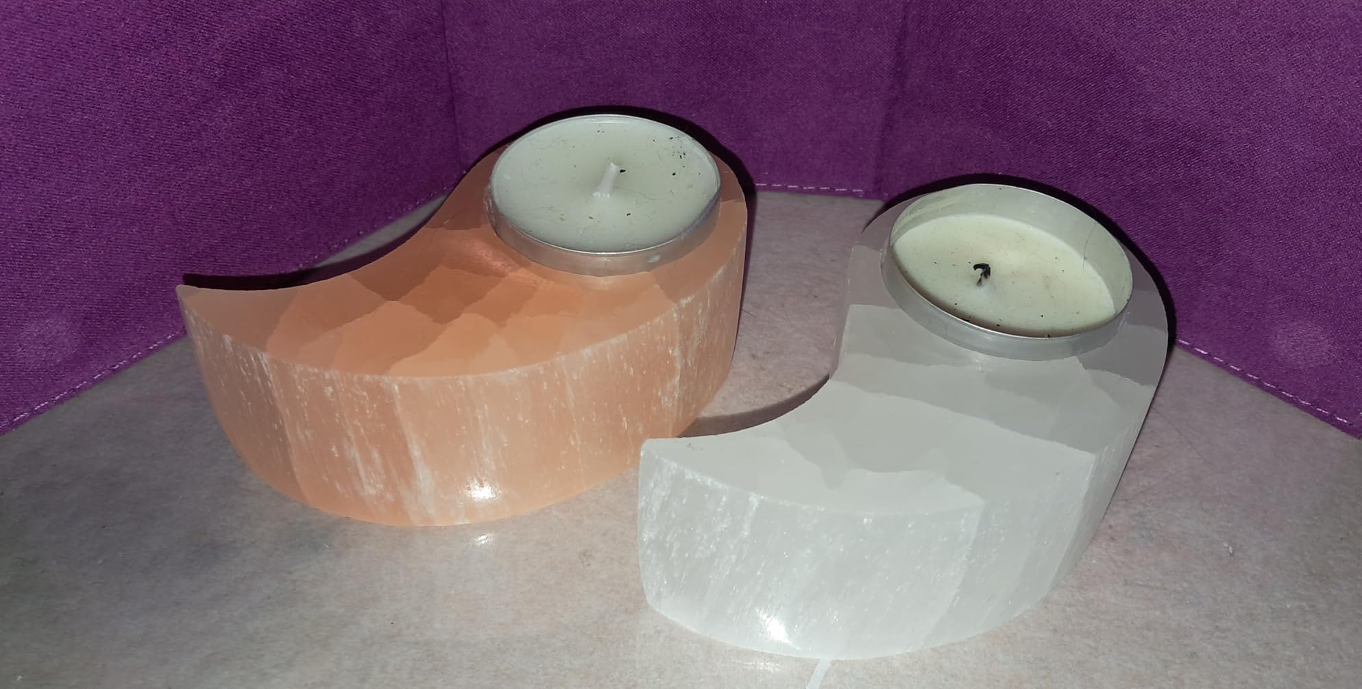 NKlaus Healing Crystals Yin-Yang Teelichthalter Selenit 1 Stück