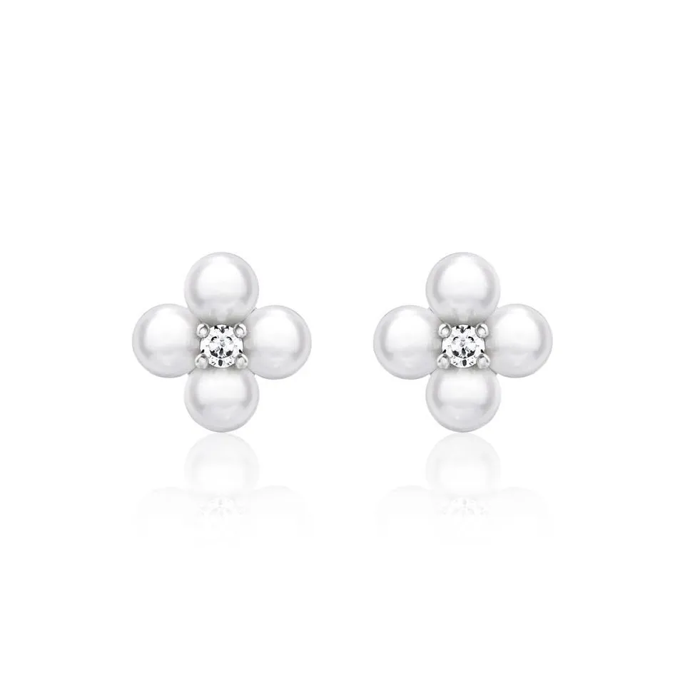 JEWLIX Ohrstecker Blüte 925 Silber Zirkonia Perlen