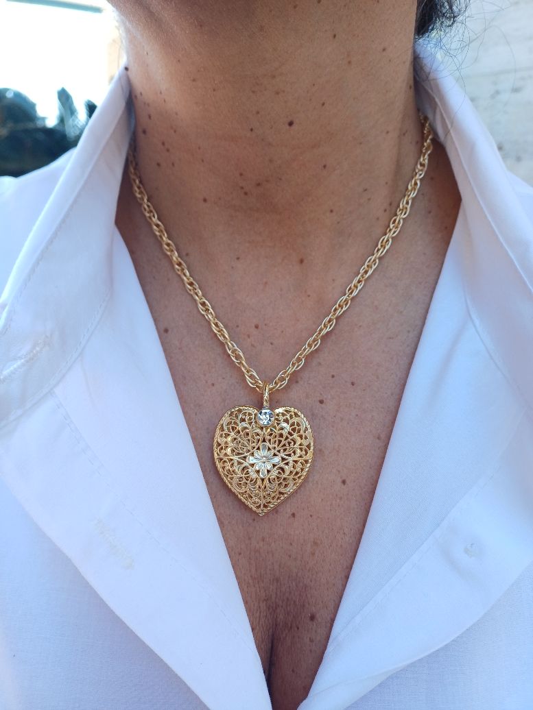 Alevá Bijoux Cuori Cupido Anhänger Gold 18K Zirkon 3,5 cm