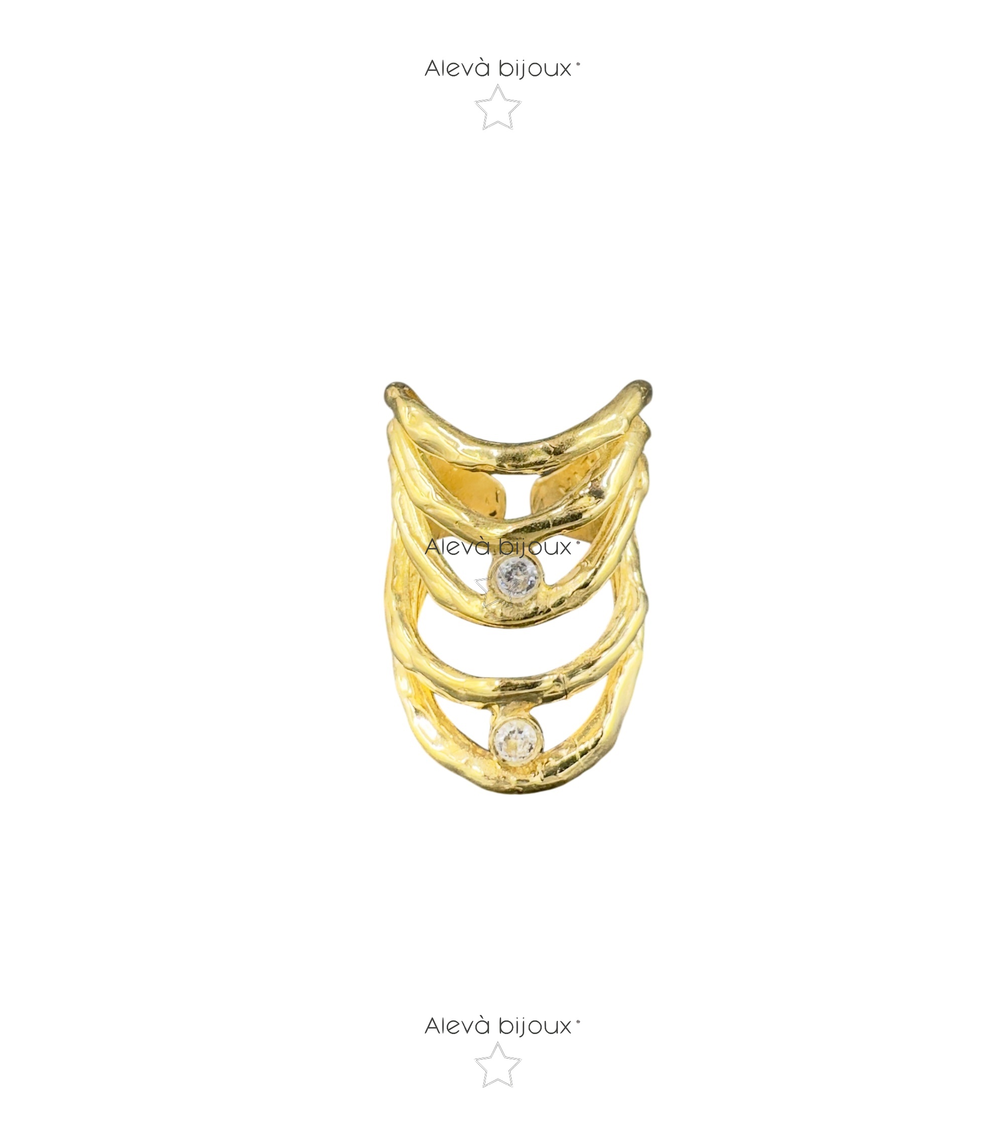 Alevá Bijoux Anelli Wave 5 Onde Ring Gold Zirkonia
