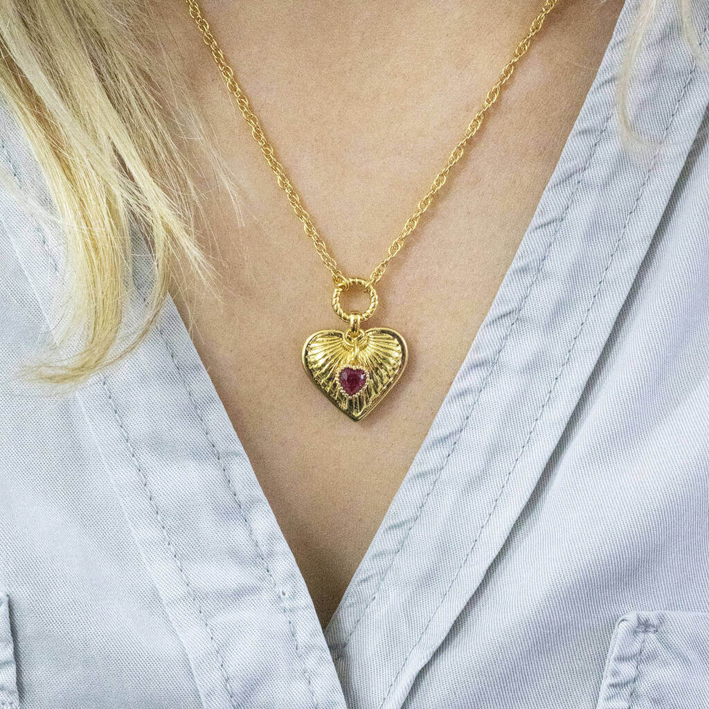 Joy Ribbed Heart Halskette vergoldet mit Geburtsstein-Herz
