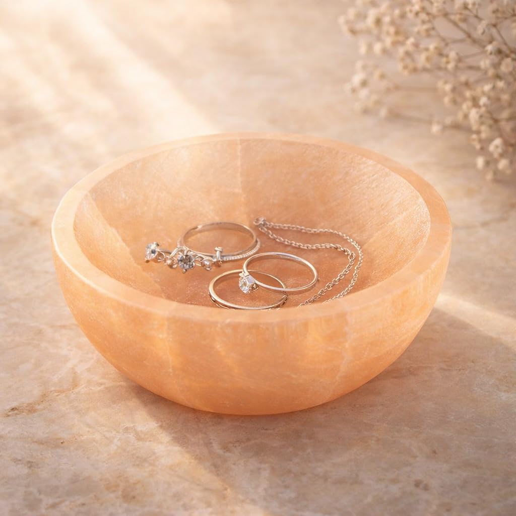 NKlaus Healing Crystals Pfirsich-Selenit-Schale 10 cm Kristallschale rund