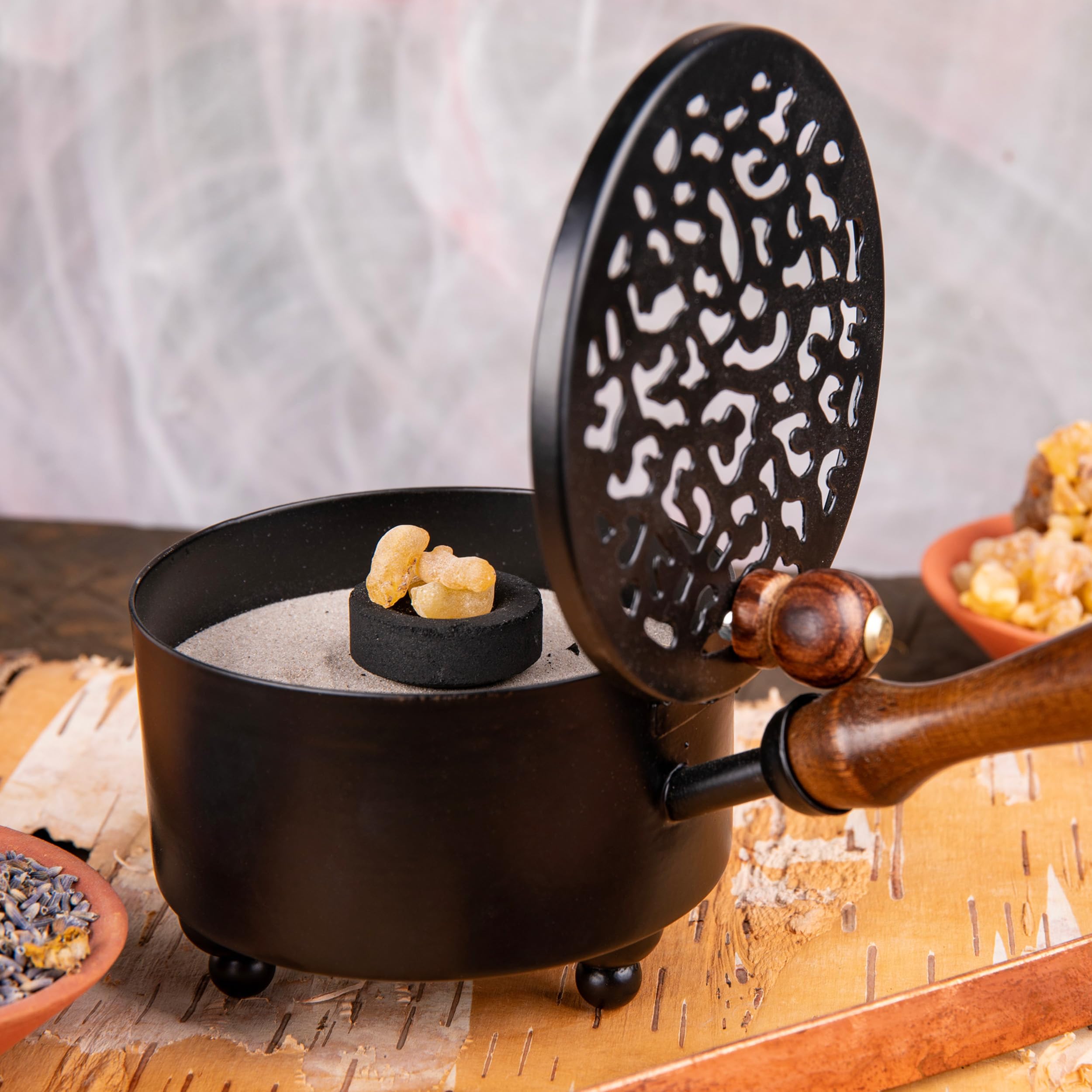 NKlaus Home Scents Räucherpfanne Eisen 23cm Holzgriff
