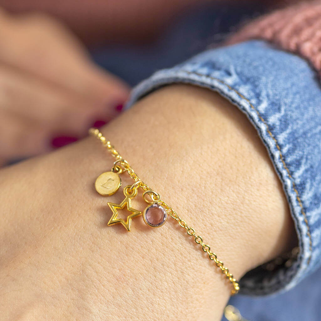 Joy by Corrine Smith Stern Armband Gold Geburtsstein Charm personalisiert