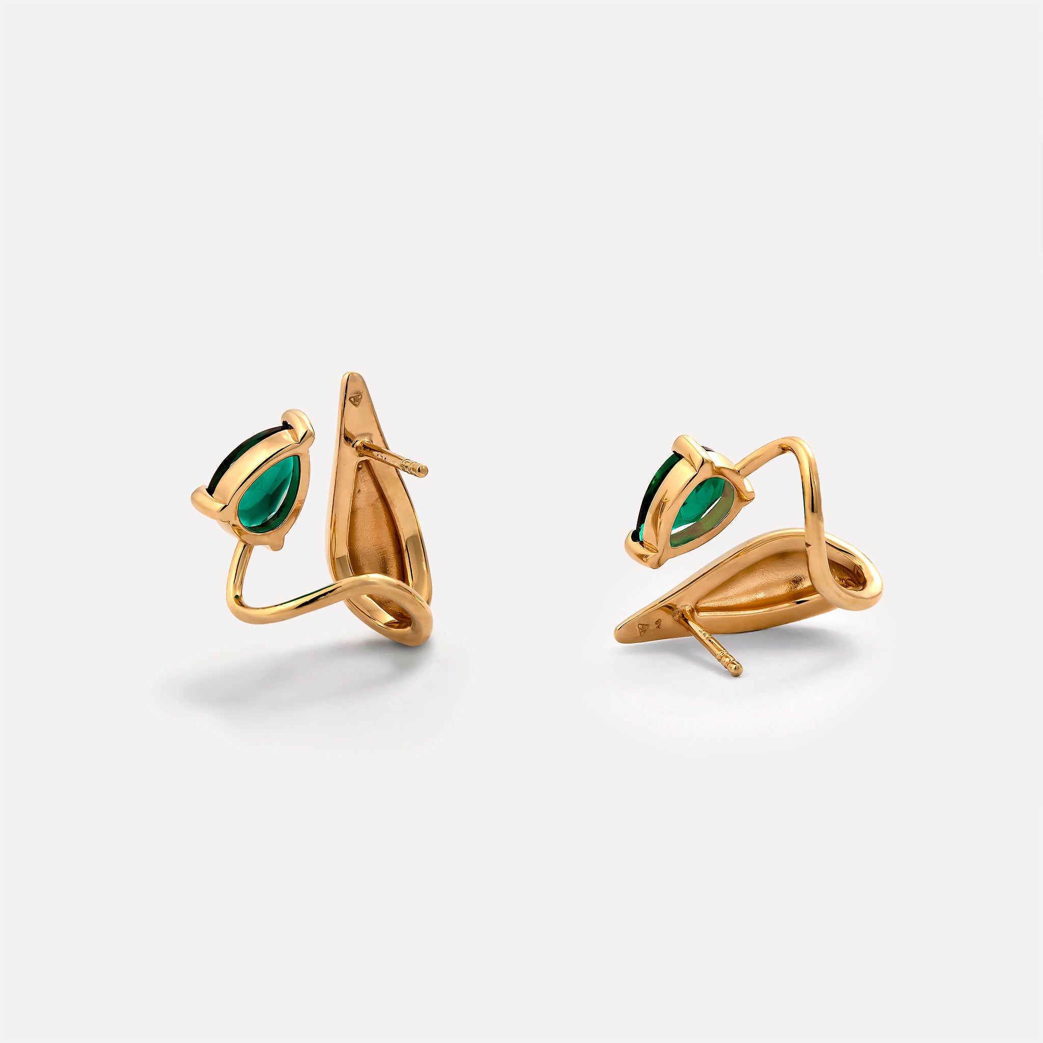 Stilnest Grüner Quarz Drop Double Ohrringe Gold Vermeil Grün