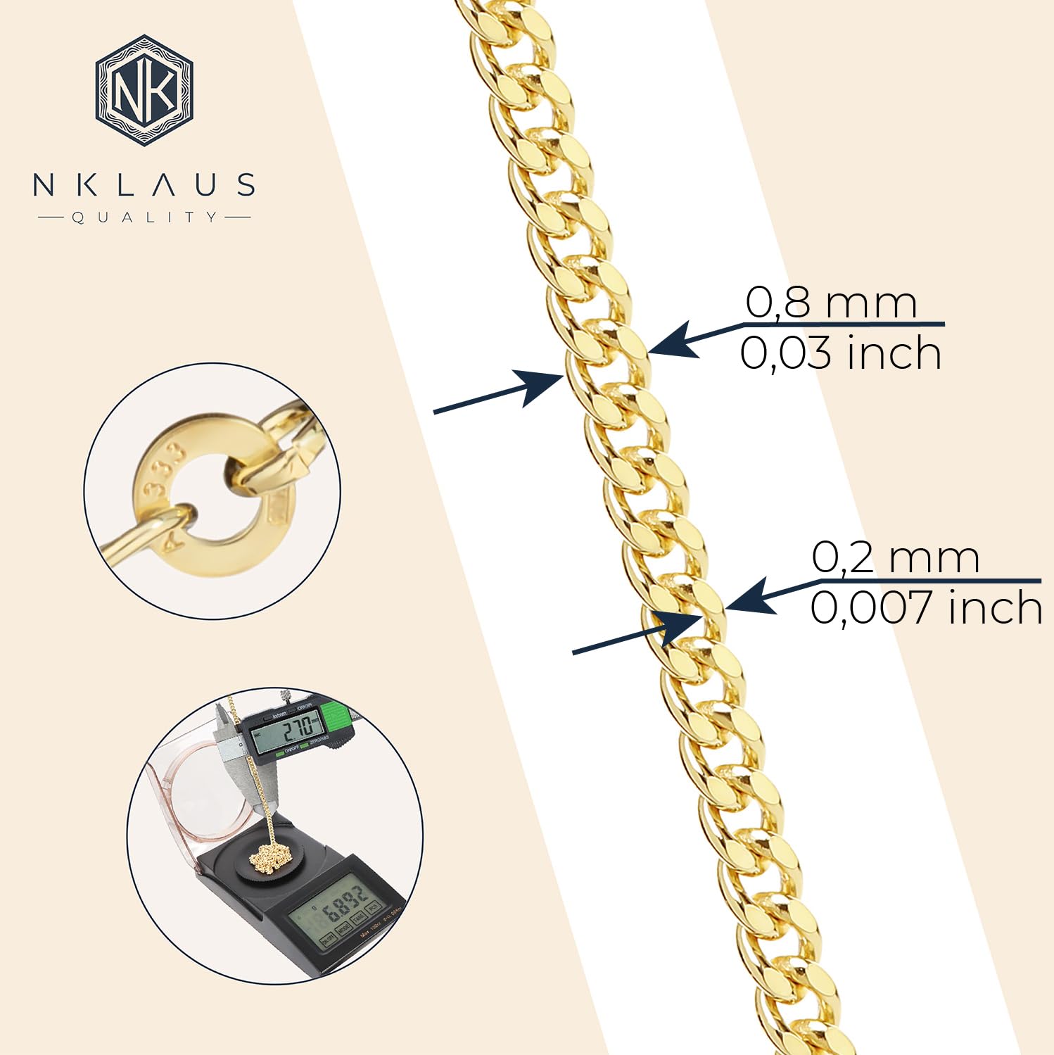 NKlaus JEWELLERY Panzerkette Gelbgold 333 Halskette 55 cm