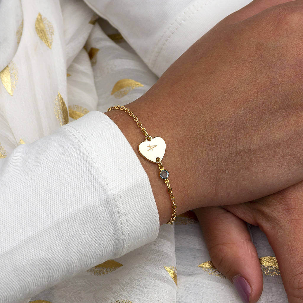 Joy by Corrine Smith Sideways Heart Geburtsstein Armband Gold