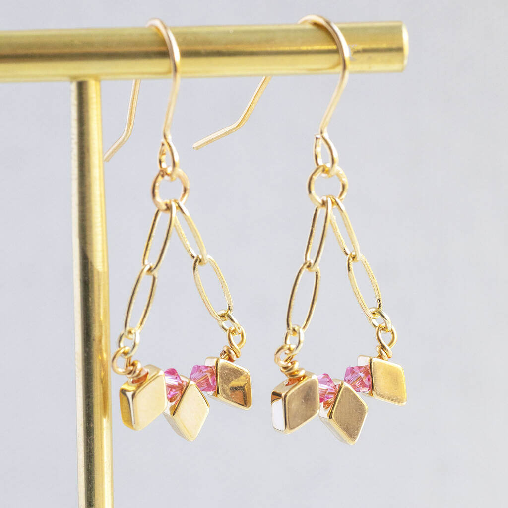 Joy by Corrine Smith Rhombus Chain Ohrringe Gold Geburtsstein