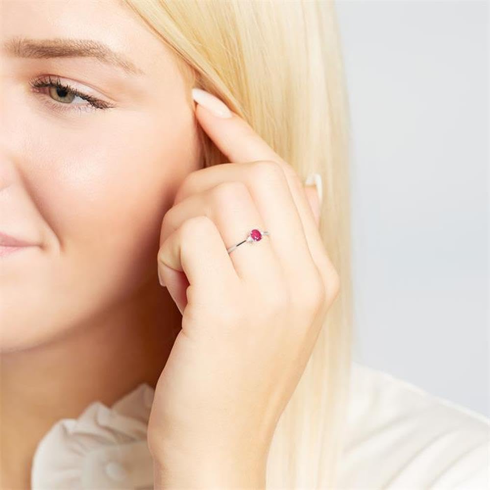 JEWLIX Ring 14K Weißgold mit 2 Diamanten und Rubin Gr.50