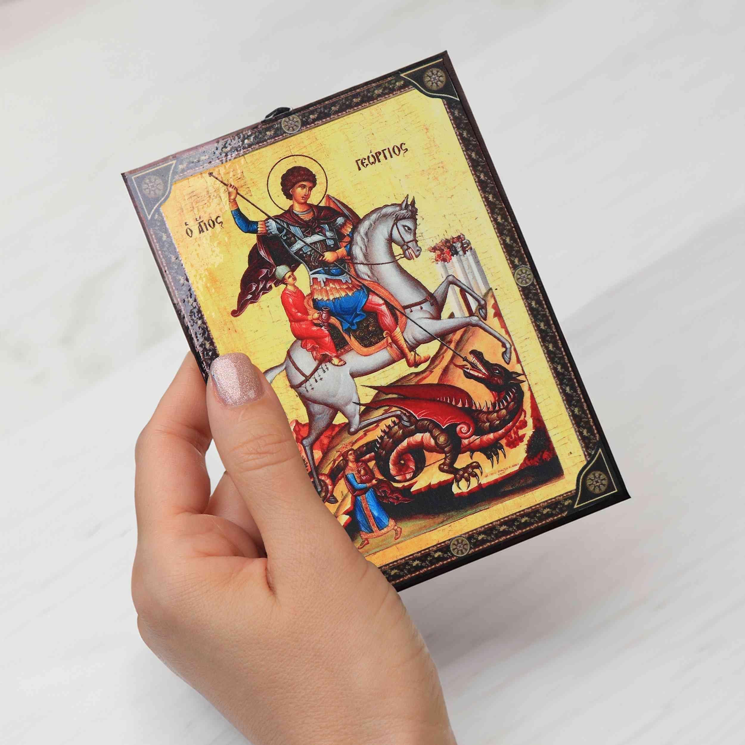 NKlaus Religious Icons Hl. Georg Ikone Holz 9,7x13,5cm