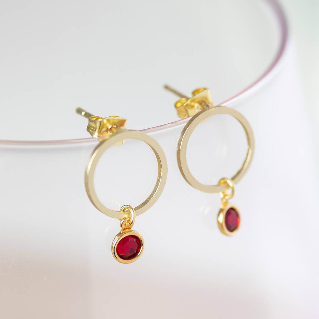 Joy Minimalist Gold Circle Geburtsstein Ohrringe Gold 1,2cm