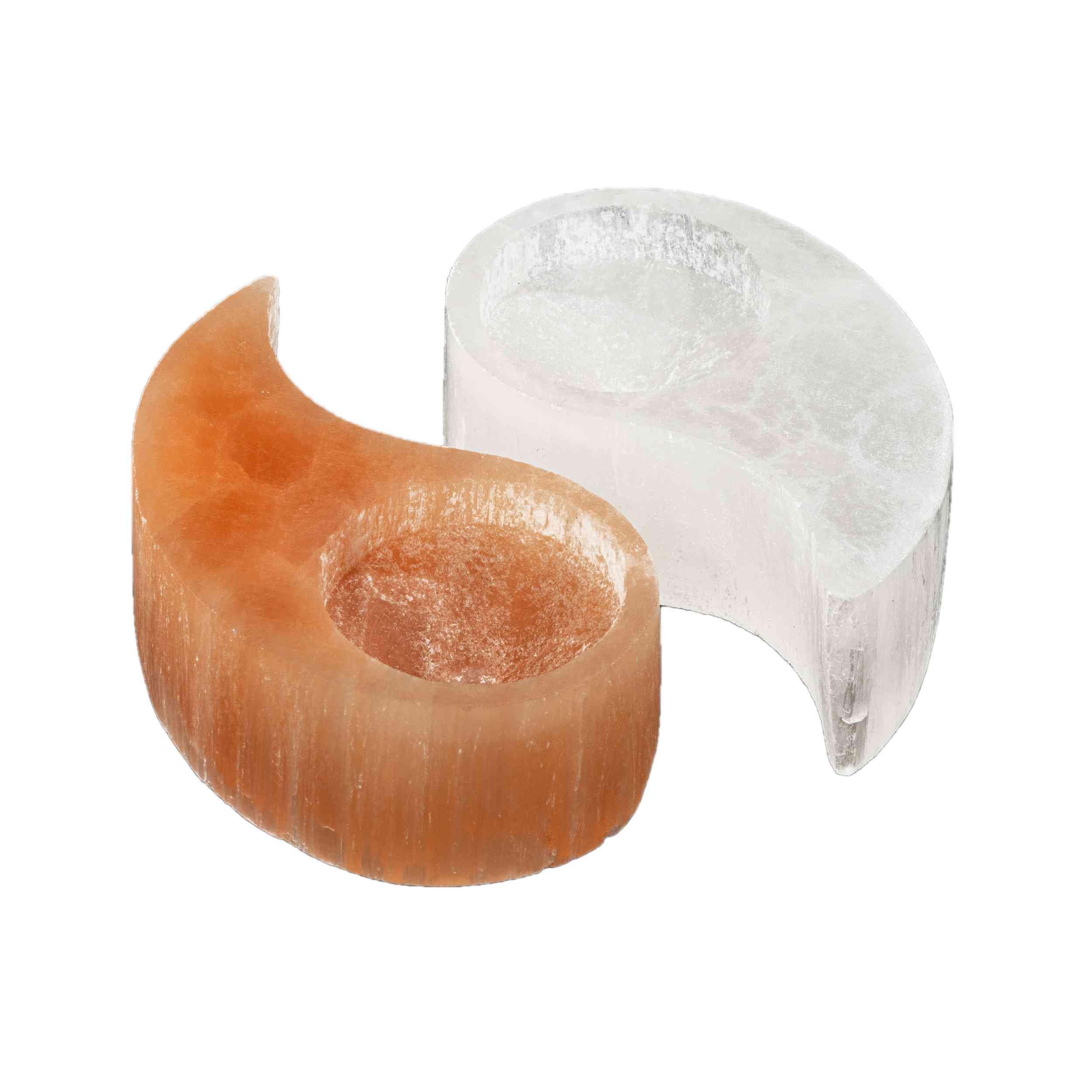 NKlaus Healing Crystals Yin-Yang Teelichthalter Selenit 1 Stück