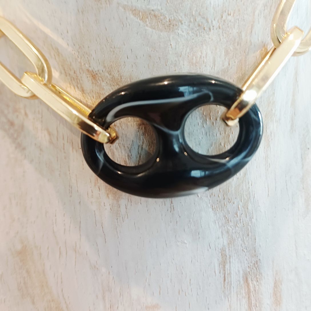 Alevá Bijoux Veronica Halskette Gold Schwarzer Knoten