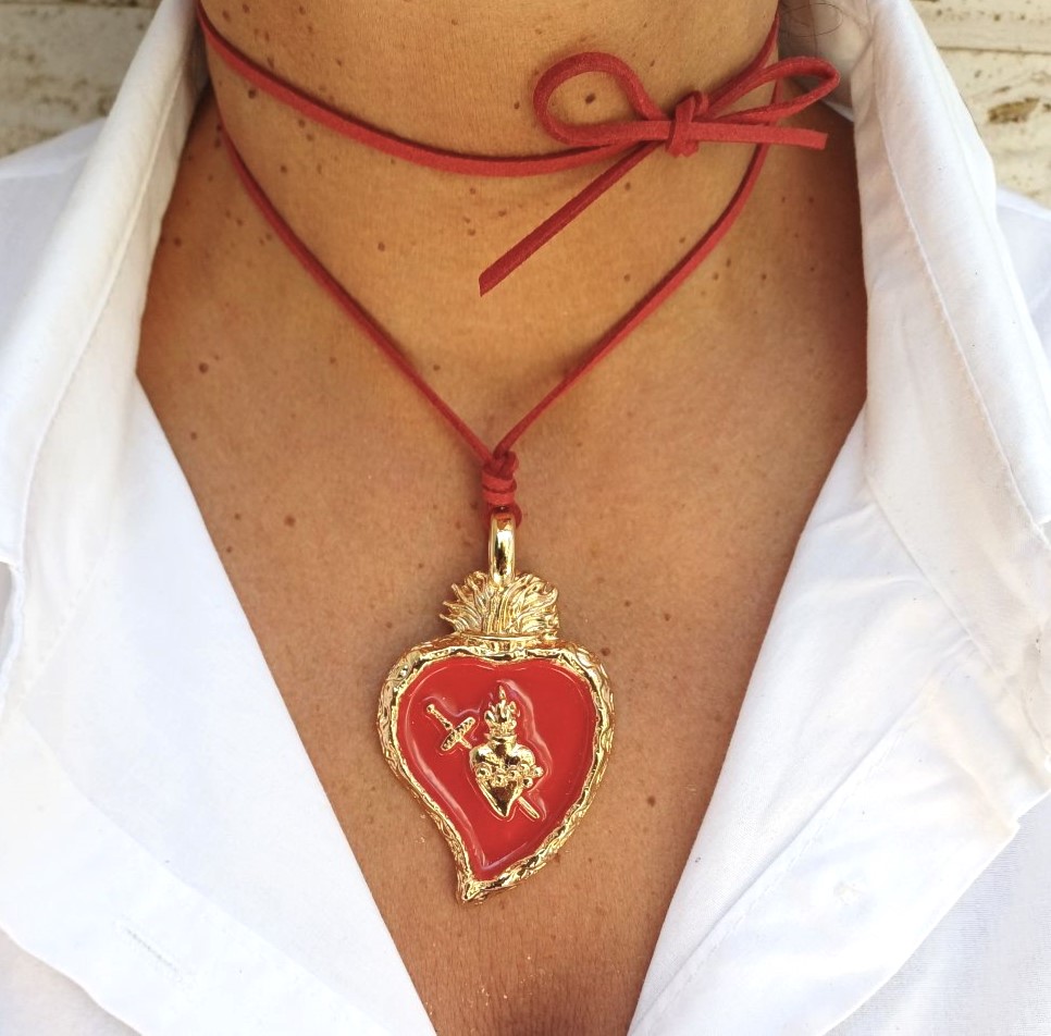 Alevá Bijoux Cuore Sacro Anhänger Gold 7,2 cm