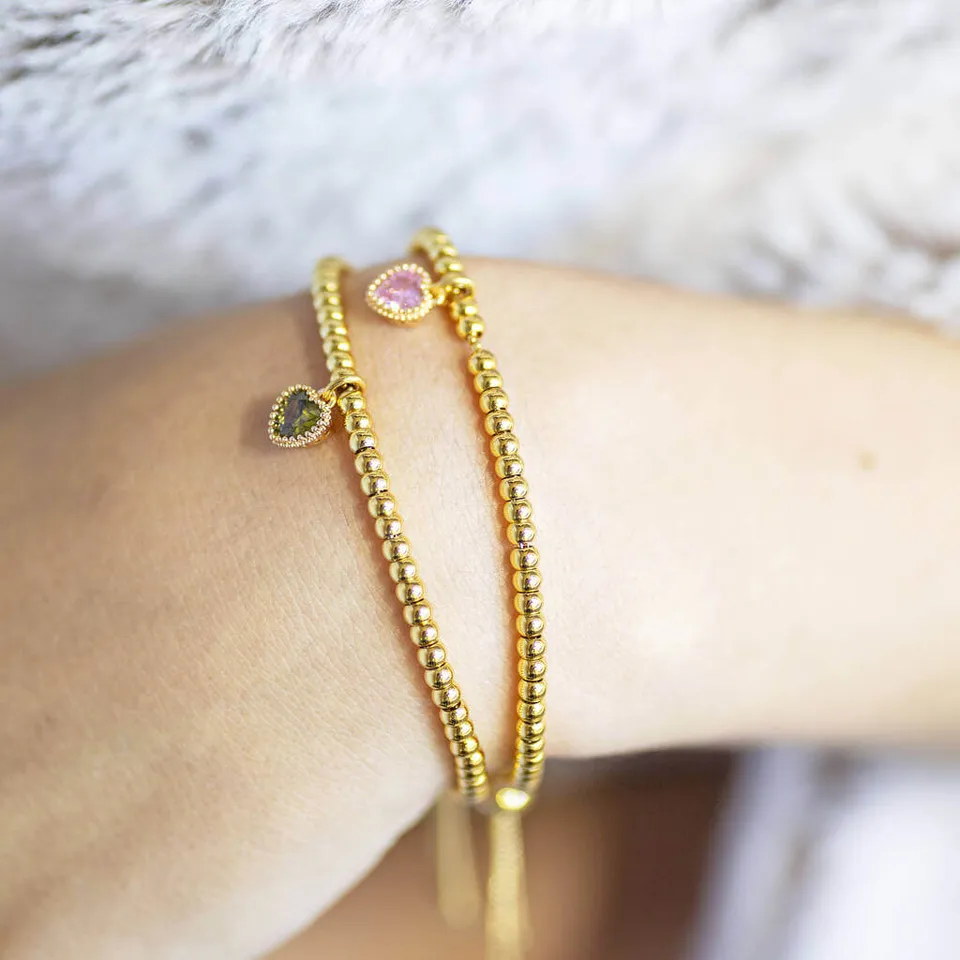 Joy by Corrine Smith Beaded Birthstone Heart Armband Gold Herz