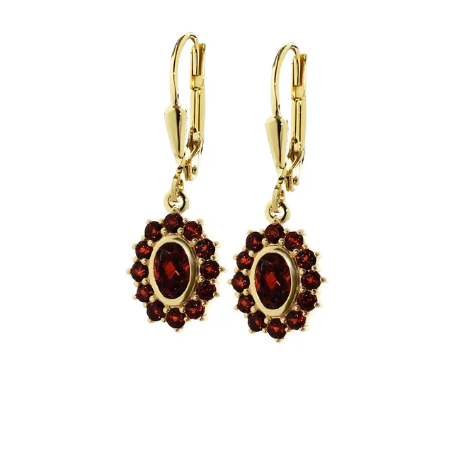 NKlaus Jewellery Blumen-Ohrhänger Granat 333 Gelbgold Paar